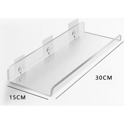 (U 30 x 15 cm - Installation par perçage) Étagère murale en acrylique transparent perforé, idéale pour salle de bain, toilettes et cuisine. Caractéristiques : adhésifs épais et résistants. (1/5)
