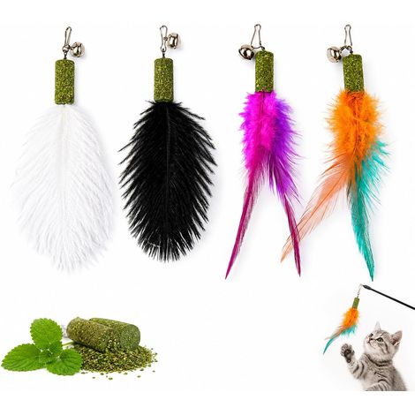 4 Recharges Plumes Jouet Chat avec Herbe à Chat, pendentifs Plumes colorées pour Canne à pêche Chat, têtes de Rechange interactives, Jeu intérieur, Plumes Chat, Accessoire Chat, activité (1/5)