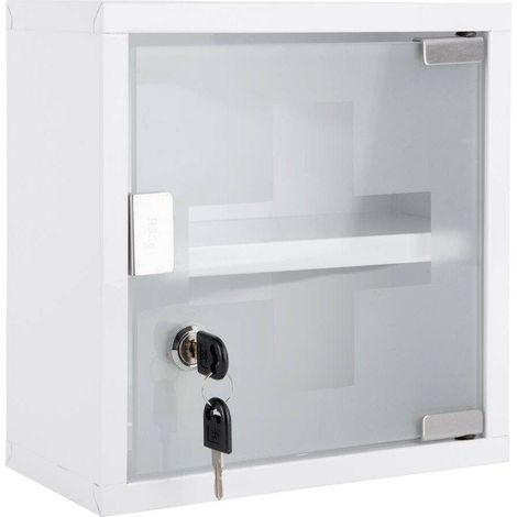 Tzmo Armadietto da farmacia compatto in metallo bianco 25x12x25 cm