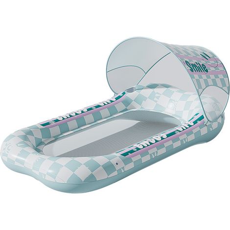 Lit flottant gonflable pour piscine, 160 x 71 cm, canapé gonflable extérieur estival avec coussin crème au sel marin, idéal pour jardin et bain de soleil