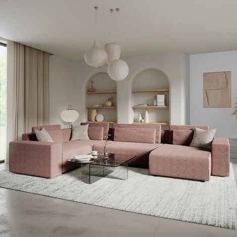 5-Sitzer U-Sofa mit rechter Ecke ausklappbar mit Stauraum Lorenzo Rosa (1/5)