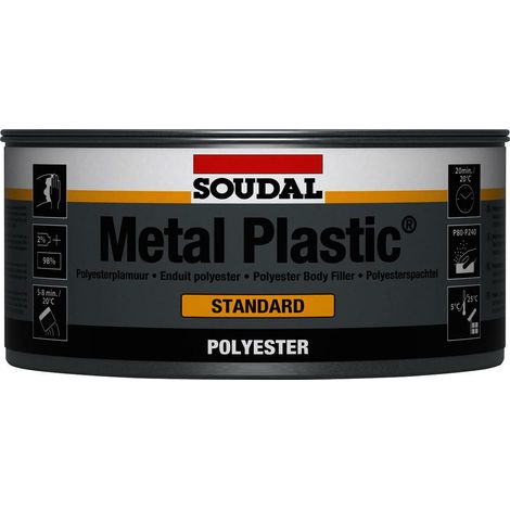 Soudal Metal Plastic Standard mastic polyester carrosserie gris – Métal, bois et polyester – 2 kg