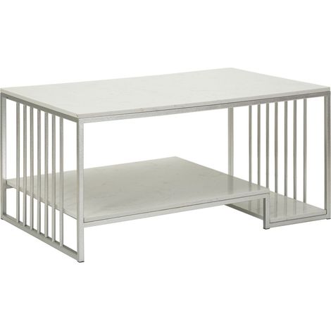 Table Basse en Marbre "Kayseri" 90cm Argent & Blanc