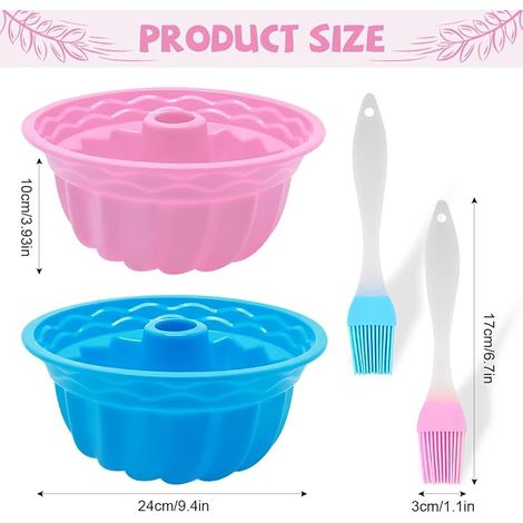 Silicone Kouglof Moulds 24 cm, Cake Mould with Brushes, Baba Rum Moulds, Silicone Brioche Moulds, Cake Molds, Pastry for Muffins, Desserts, Biscuits (1/4)