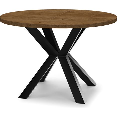 Table de salle à manger ronde extensible RAL avec pieds en bois, style loft, industriel, diamètre : 110 / 210 cm, couleur :Lefkas / noir (1/4)