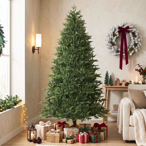 Sapin Noël Artificiel 210 cm Nordmann, 1008 Pointes Articulées PE, Support Bois, Vert (1/5)