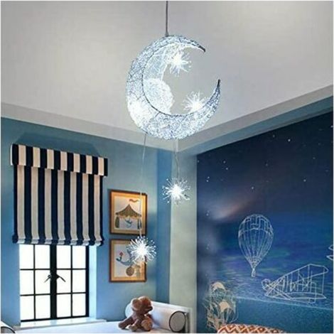 Suspension Luminaire LED Plafonnier Lustre Étoile Lune Féerique, Lampe Suspendue Créative pour Chambre Enfant Salon Maison, Décoration Murale Ciel Étoilé (1/5)