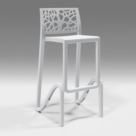 Taburete de bar o cocina alta y en Polipropileno ZEFIRO Reforzado apilable  Color: Blanco