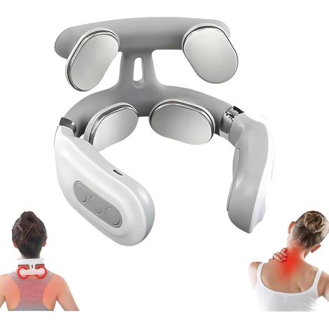 Appareil de massage pour la nuque - Appareil de massage pour la nuque à 4 têtes - 6 modes de vibration et 15 niveaux d'intensité - Favorise le massage musculaire - Appareil de massage pour la nuque et (1/3)