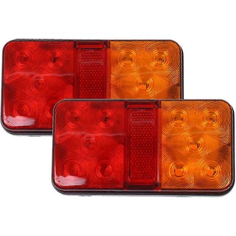 Lot de 2 feux arrière LED 12V 10 LED Ambre Rouge Clignotant Feu de position Feu stop pour remorque, camionnette ou camping-car (1/5)