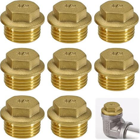 8 x 1/2" Brass Blanking Plugs for Radiators, Splitters and Heating Water Supply Systems (Gold) (1/5)