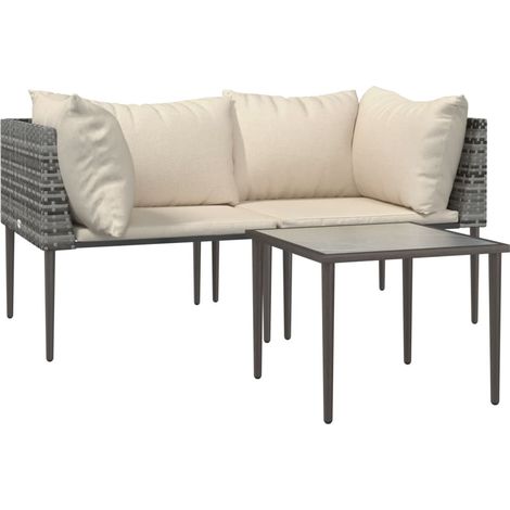 vidaXL Set Divani da Giardino 3 pz con Cuscini in Polyrattan Grigio (1/4)