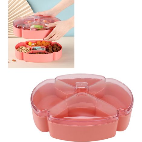 Plateau à fruits compartimenté à un étage pour les fêtes du Nouvel An, plateau à bonbons pour la maison, plateau créatif pour fruits et noix de table basse, boîte à fruits secs, rose. (1/5)