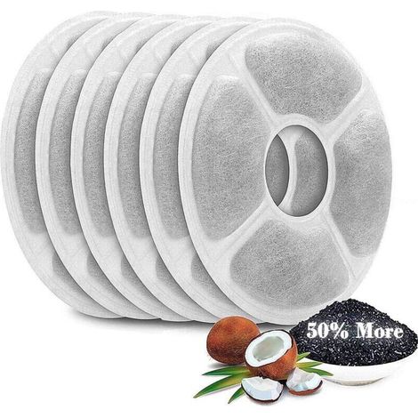 Set mit 6 Katzenbrunnenfiltern, 50 % mehr Aktivkohlefilter, Original-Ersatzfilter für Katzenblumenbrunnen, geeignet für die meisten Wasserspender (1/4)