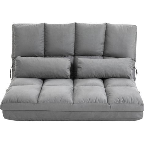 HOMCOM Klappsessel mit Bettfunktion, zusätzlicher Matratze, verstellbarer Rückenlehne, 2 Kissen, graues Wildleder-Polyester, für Wohnzimmer, Schlafzimmer, Büro (1/5)