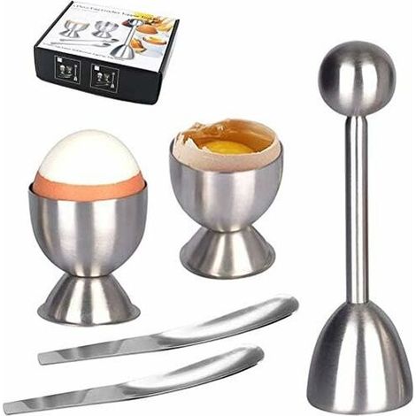 royaluxe - Egg Cutter Topper Set - 5 PCS Complete Soft Boiled Egg Tool Set Comprend Shell Remover, Egg Cups and Egg Spoons, Steel Kitchen Tool (1/4)
