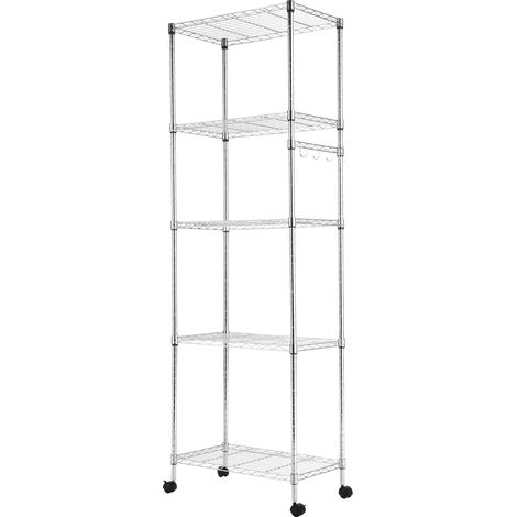 Étagère de rangement modulable 5 niveaux 59x35x183cm – Rayonnage en acier avec roulettes – Capacité 500 lbs – Pour cuisine, salon, balcon, garage – Argent (1/5)