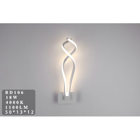 Applique parete spirale LED 18W moderna bianco lampada muro camera luce naturale (1/2)