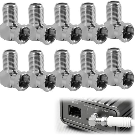 Adaptateurs Satellite Coudé à 90°, Adaptateurs Coudé F Femelle à Mâle, Connecteur Coaxial à Angle Droit 90 Coudé pour Câble TV, Satellite, Décodeur et Récepteur et radios (1/5)