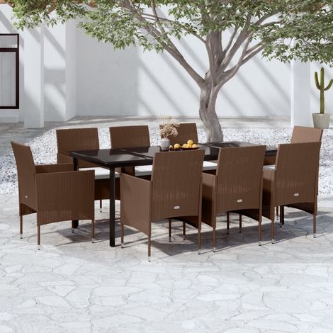 Juego de comedor para jardín 9 piezas y cojines marrón y negro vidaXL (1/5)