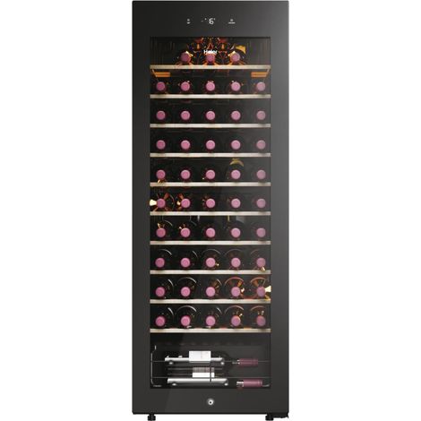 Haier Wine Bank 50 Series 3 HWS58GGH1 - Vinoteca 58 botellas, WIFI, Estantes de madera, Filtro Anti-UV, Filtro de carbón, Refrigeración por Compresor, Display Digital, Iluminación LED, 37 dbA, Negra