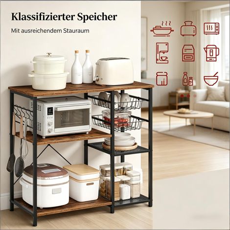 Étagère stable debout, rangement cuisine, table basse, support de cuisson, étagère ouverte pour micro-ondes, présentoir mural. (1/4)