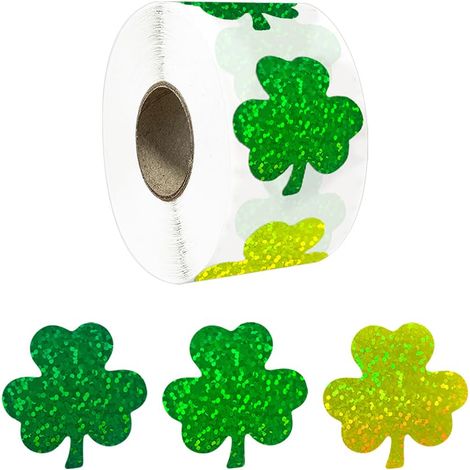 Lot de 500 autocollants de 3,8 cm pour la Saint-Patrick - Vert pailleté - Trèfle porte-bonheur - Autocollants de vacances irlandaises - Étiquettes décoratives pour festival (1/4)