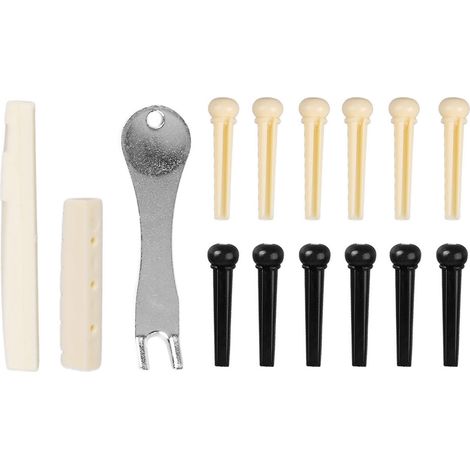 Extracteur de chevilles de guitare en métal, jeu de sillets de remplacement pour guitares en plastique, noir et jaune. (1/5)