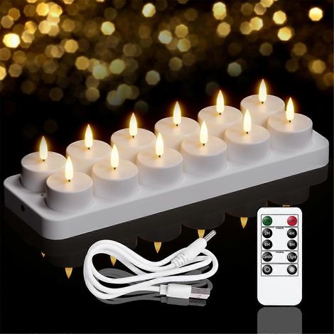 Bougies chauffe-plat rechargeables, lot de 12 bougies rechargeables avec télécommande et station de charge, LED sans flamme (1/4)