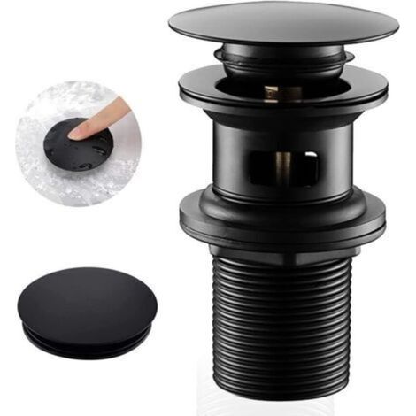Bonde de Lavabo avec Trop Plein, Bonde de Lavabo Pop Up Valve, Bonde Lavabo Salle de Bain Noir, Bonde Lavabo Universel (Noir),de (1/5)