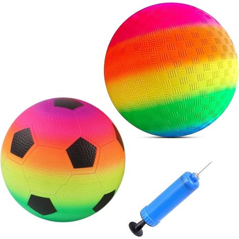 Inflatable Ball, 3 Pieces Inflatable Beach Ball with Pump, Soft PVC Game Ball, Bounce Ball, Bouncing Rainbow Balls for Outdoor Beach Pool (1/5)