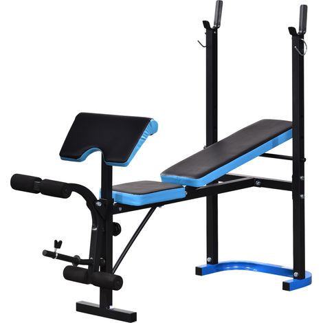 Banc de musculation avec support pour haltères et dossier réglable pour entraînement à domicile - Bleu (1/5)