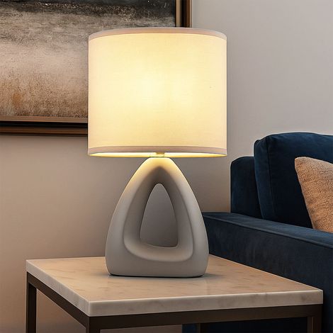 Tischleuchte Keramik Tischlampe Nachttischleuchte Textilschirm grau 1 flammig, 1x E14 Fassung, LxBxH 17x10x30 cm