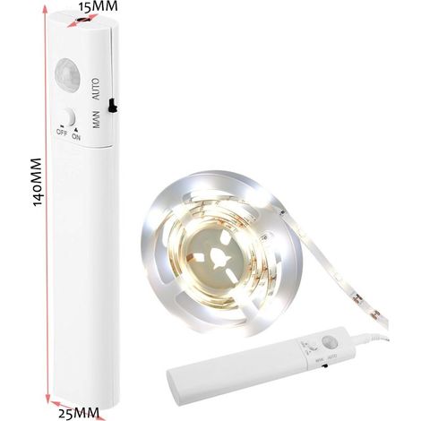 Tira LED de 1m con sensor 4 pilas AAA cálida 3000K