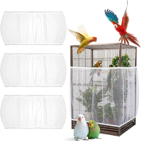 Ensemble de 3 pièces pour attrape-graines de cage à oiseaux, grande housse de cage à oiseaux, jupe en filet de nylon extensible et réglable pour perroquet, perruche, ara, accessoires pour cages rondes (1/5)