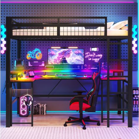 lit adulte bureau couchage 90x200 métal noir OKMYHOME (1/4)