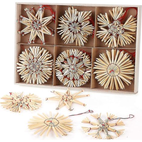 Set mit 24 festlichen Strohsternen – Anhänger aus Naturstroh für den Weihnachtsbaum (1/5)