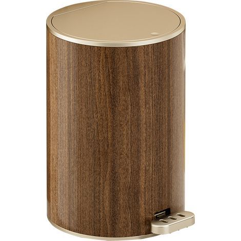 Pattumiera Rotonda di Lusso con Effetto Legno a Pedale - 12L Grande Capacità e Design Stretto per Riponimento, Coperchio Ermetico ad Apertura Doppia Silenziosa, per Casa, Bagno e Soggiorno, Design Ele (1/5)
