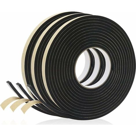 Door Window Adhesive Seal, 3 Rolls 5mm X 15mm, Rubber Foam Insulation Seal, Multi-Function, Caulk, Windproof, Furniture Protection - Black Foam (1/5)