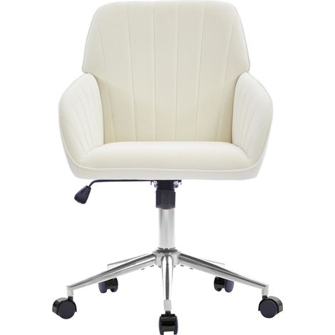 Chaise de bureau pivotante en velours blanc, hauteur réglable de 50 à 59 cm, dossier ergonomique et roulettes 360° pour bureau, chambre et télétravail CHICFURN (1/5)