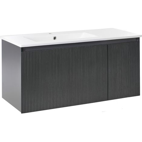 Mueble de baño suspendido con lavabo de madera sintética con almacenaje 100 cm negro Tiete
