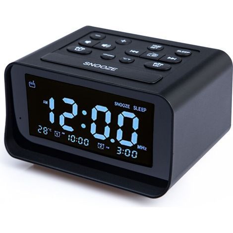 Digitaler Radiowecker mit zwei USB-Ladeanschlüssen für das Schlafzimmer, einstellbarer Alarmlautstärke und Helligkeit (schwarz) (1/5)