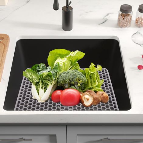 Tapis de protection de fond d'évier, tapis d'évier carré en silicone, tapis de table polyvalent, tapis d'égouttage, pour la cuisine, salle à manger, gris foncé
