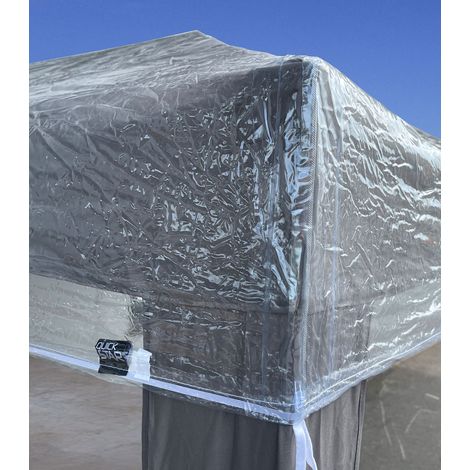 Quick-Star – Toile de protection pour pavillon 2,5x2,5m – 100% PVC transparent – Résistante aux intempéries – Gummizug et bandes de fixation (1/5)