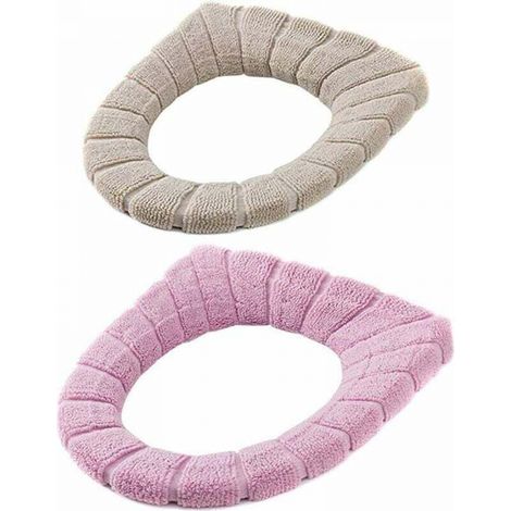 2 Tapis de Coussin de Coussin de Toilette Rétractable Lavable,Warmer Coussin de Warmersiège de Toilette,Universel WC Coussin(Beige, Rose) (1/5)