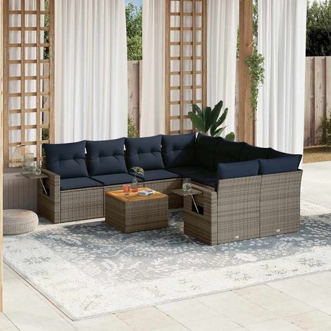 Teenpull – 9-teiliges Gartensofa-Set mit Kissen, grau, Polyrattan (1/5)