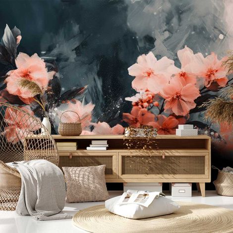 Papier peint roses sur gris papier peint (1/5)