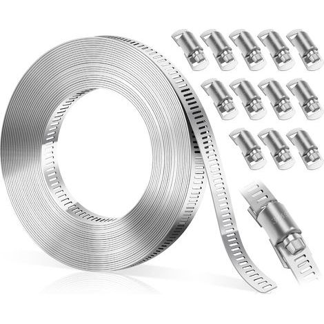 Colliers de serrage en acier inoxydable 304 - Colliers de serrage réglables en acier inoxydable avec 10 pièces de fixation - Pour tuyau d'eau, tuyau de gaz de maison, 5m (1/5)