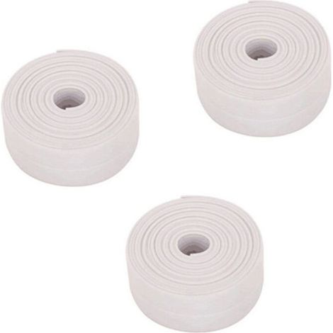 3 Rolls White Waterproof Sealing Tape Bathroom Sealing Tape Self Adhesive PVC Caulk Tape for Kitchen Bathroom Bathtub (1/5)