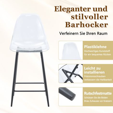 Tabourets de Bar Transparents Lot de 4, Piètement Métal Argenté/Doré/Noir, Chaises Modernes pour Cuisine ou Salle à Manger (Sans Table) (1/5)